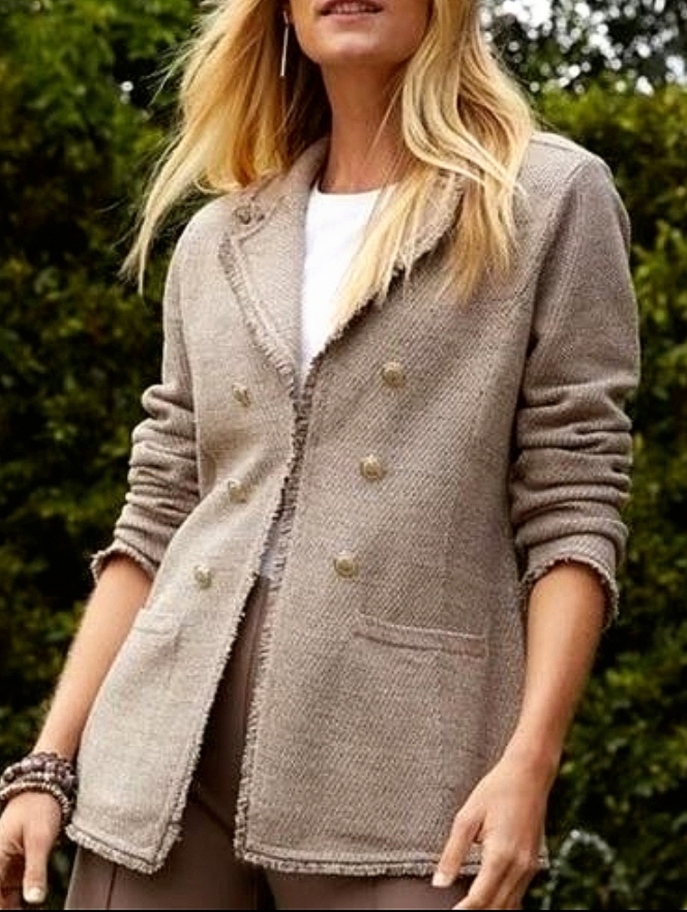 Chico's Metallic Tweed Sweater Blazer, Super Soft Layering Piece Tan & Gold LG - Picture 16 of 16